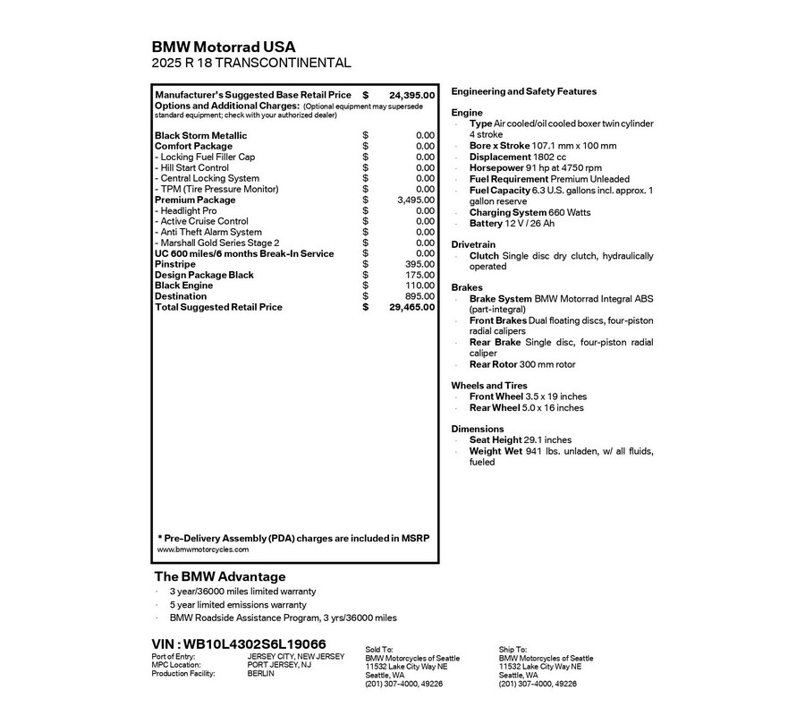 New 2025 BMW R 18 Transcontinental