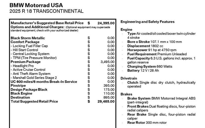New 2025 BMW R 18 Transcontinental