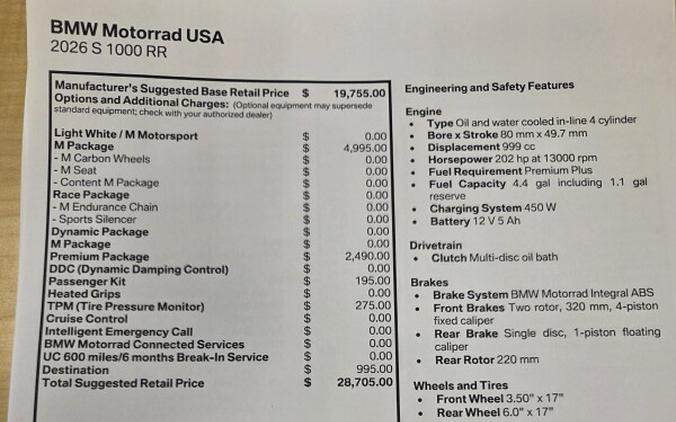 2026 BMW Motorrad S 1000 RR | $3,000 Cash Rebate