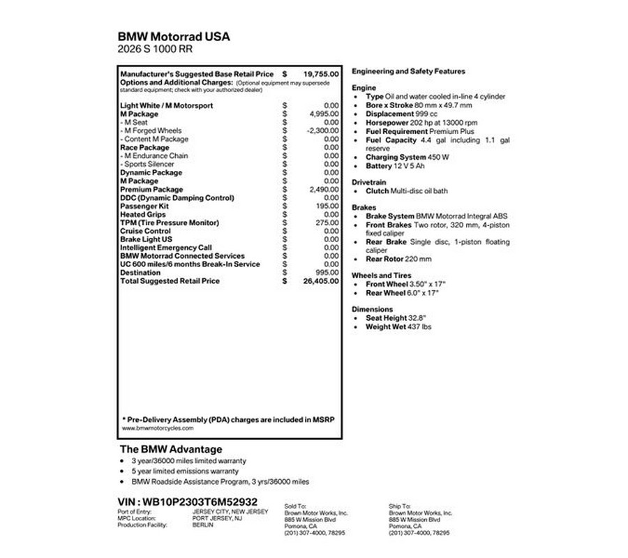 New 2026 BMW S 1000 RR