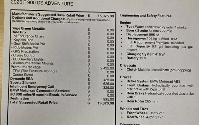 2026 BMW Motorrad F 900 GS Adventure