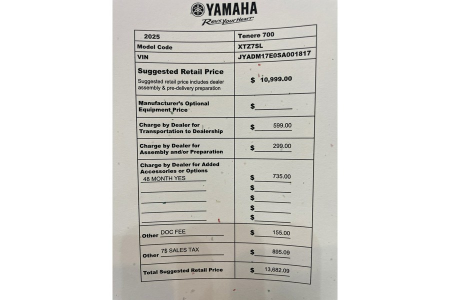 2025 Yamaha TENERE 700