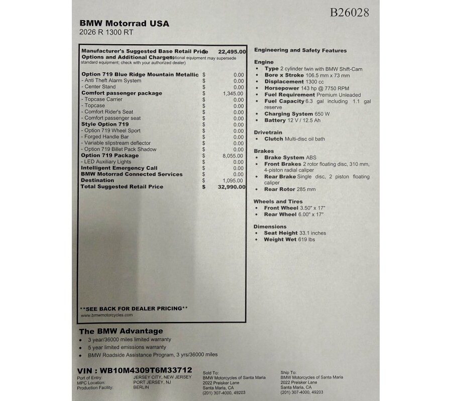2026 BMW Motorrad R 1300 RT Option 719 Blue Ridge Mountain Metallic