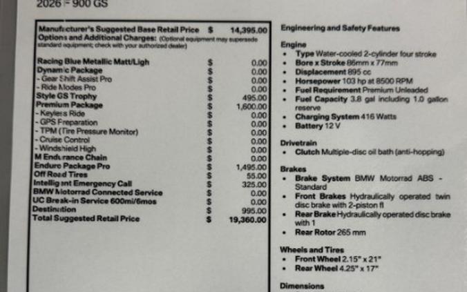 2026 BMW F 900 GS