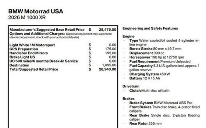 2026 BMW M 1000 XR Light White/M Motorsport