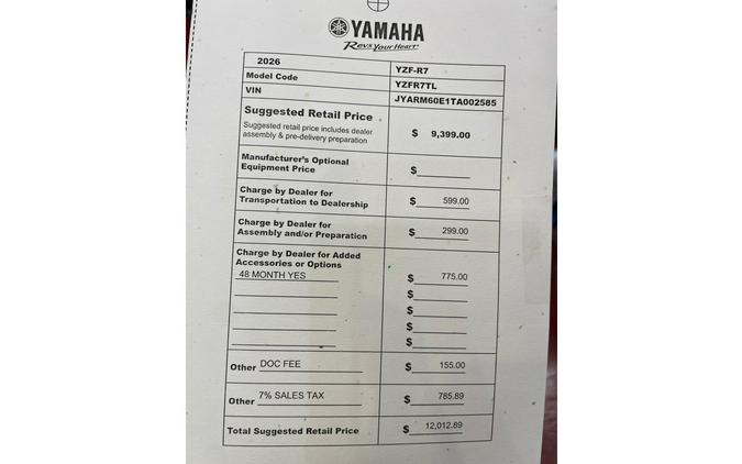 2026 YZFR7 R7 - Yamaha