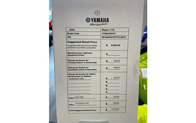2026 Yamaha RAPTOR 110