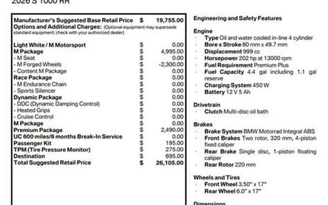 2026 BMW S 1000 RR Light White/M Motorsport