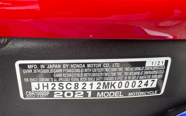 2021 Honda CBR1000RR-R Fireblade SP