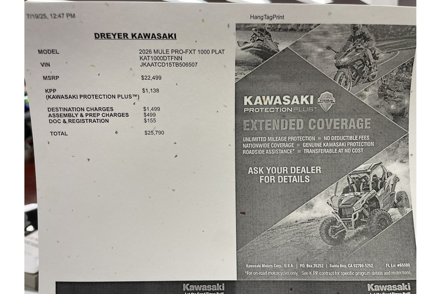 2026 Kawasaki MULE PRO-FXT 1000 PLATINUM RANCH EDITION