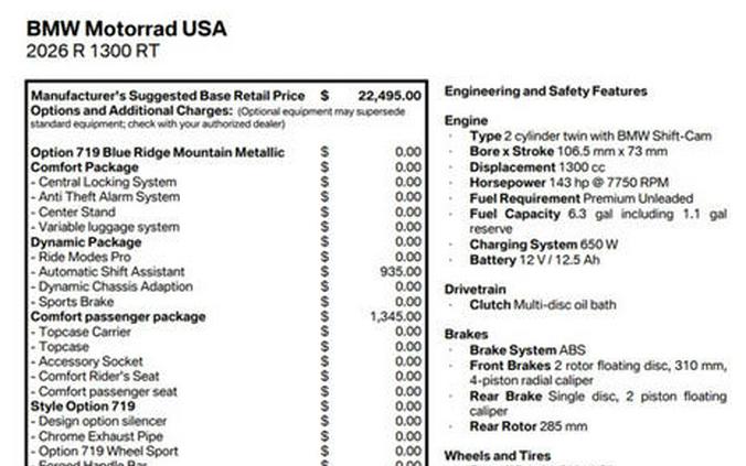 2026 BMW R 1300 RT Option 719