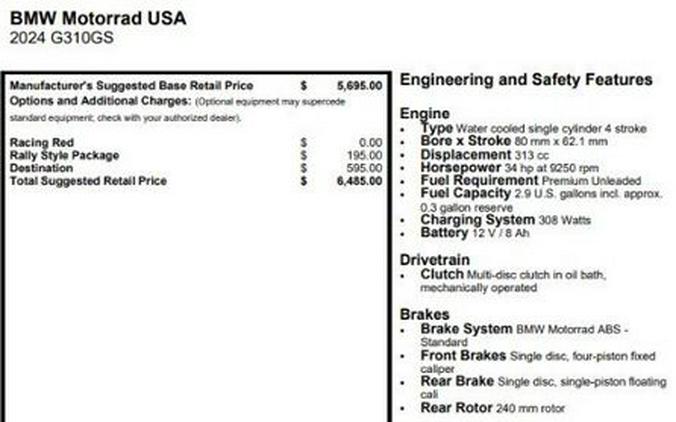 2024 BMW G 310 GS