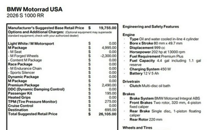 2026 BMW S 1000 RR Light WhiteM Motorsport