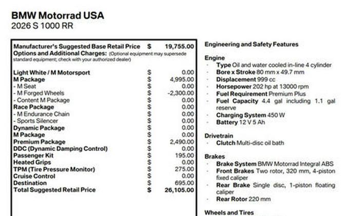 2026 BMW S 1000 RR Light White/M Motorsport