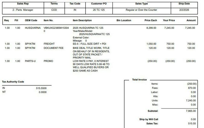 2025 Husqvarna Motorcycles TC 125