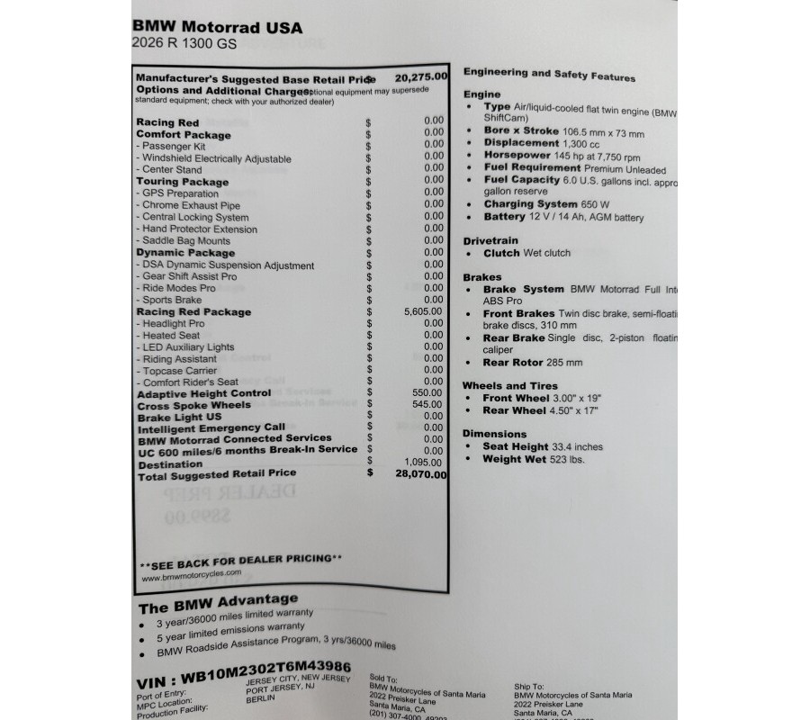 2026 BMW Motorrad R 1300 GS Adventure Racing Red