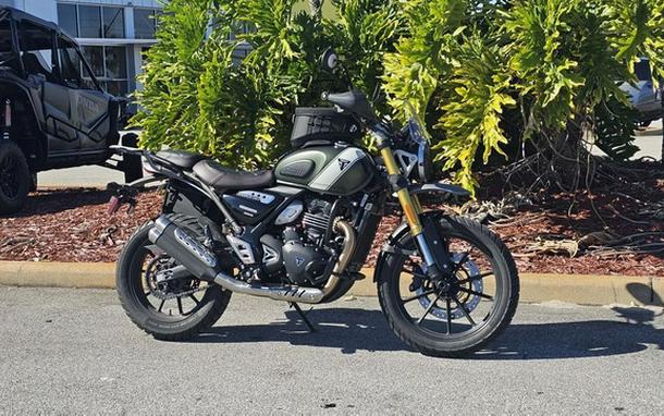 2024 Triumph Scrambler 400 X Matte Khaki Green / Fusion White Phantom Black Silver Ice