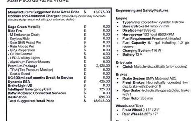 New 2026 BMW F900 GS ADVENTURE