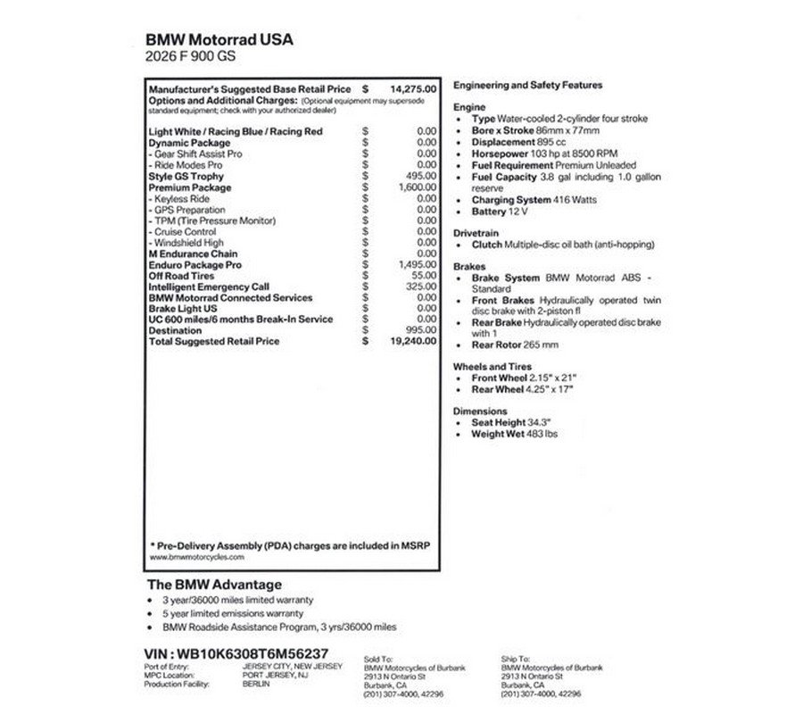 New 2026 BMW F900 GS