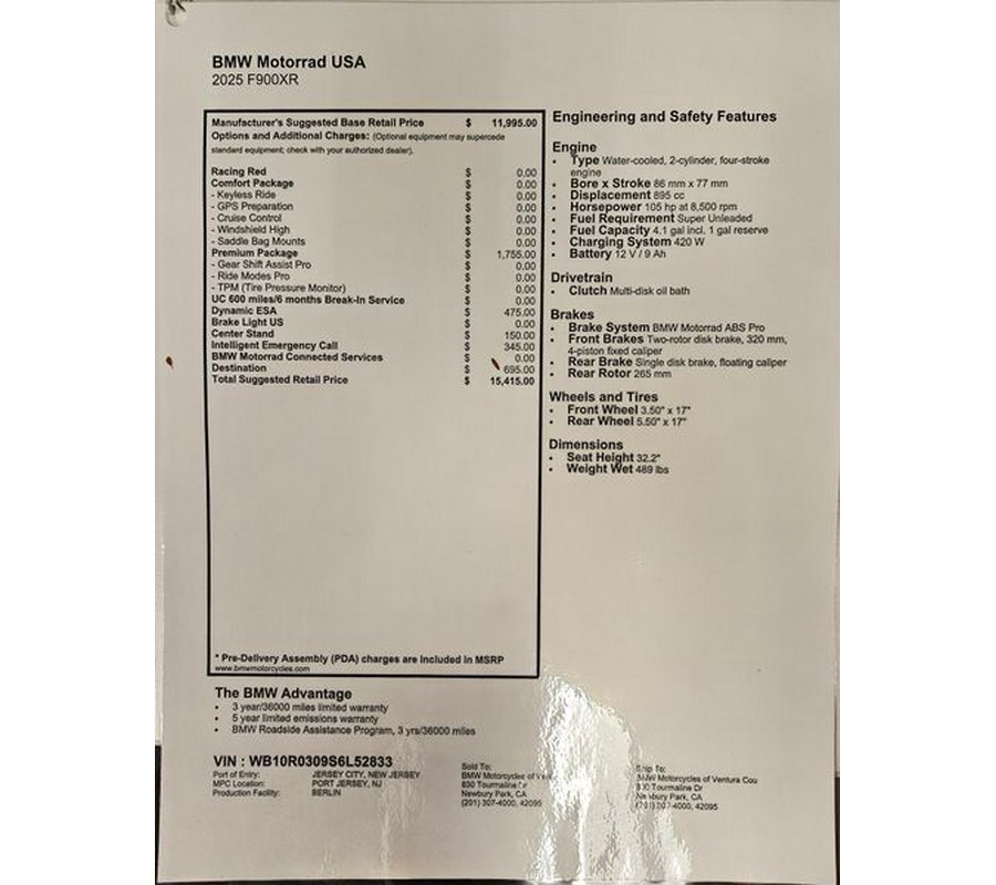 2025 BMW F 900 XR