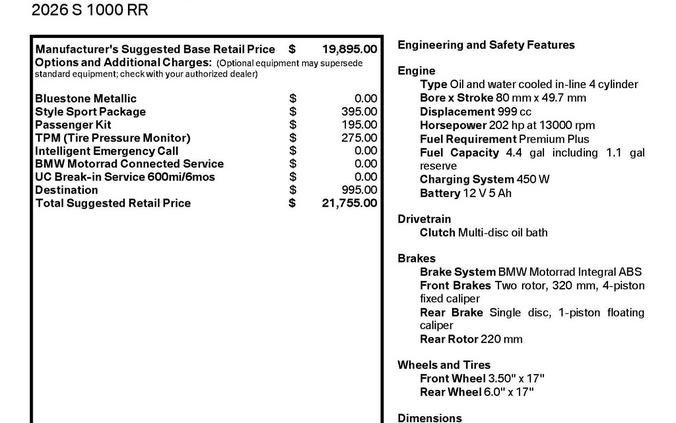 2026 BMW S 1000 RR