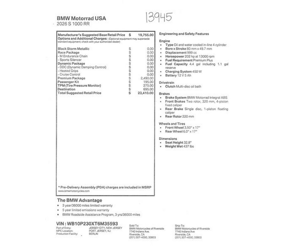 New 2026 BMW S 1000 RR
