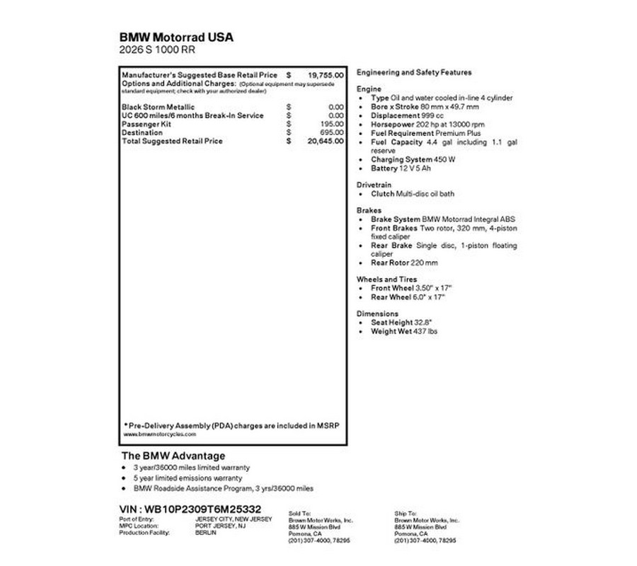New 2026 BMW S 1000 RR