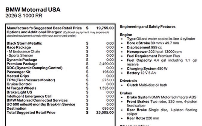 New 2026 BMW S 1000 RR