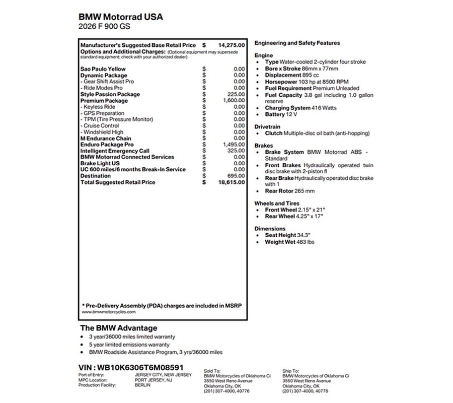 New 2026 BMW F 900 GS