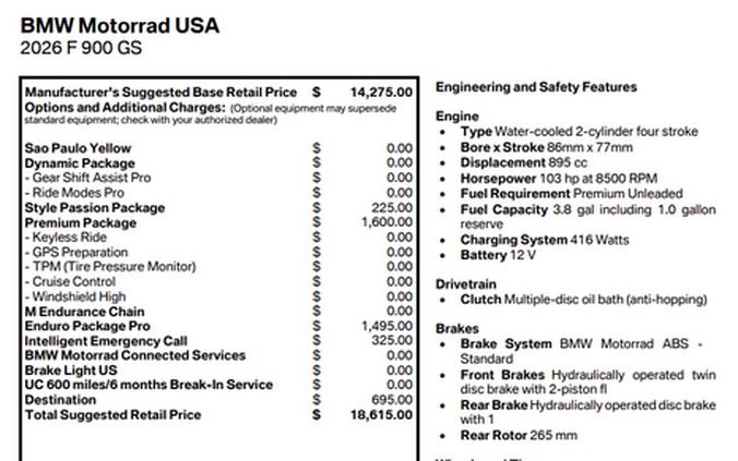 New 2026 BMW F 900 GS