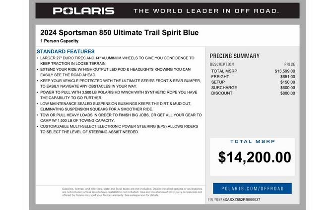 2024 Polaris Industries Sportsman® 850 Ultimate Trail