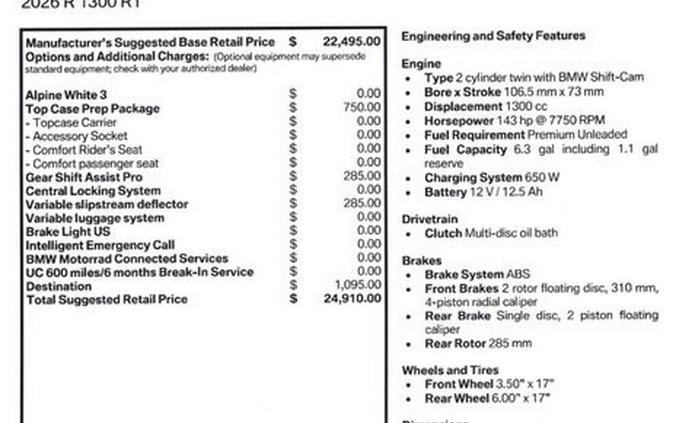 New 2026 BMW R1300 RT