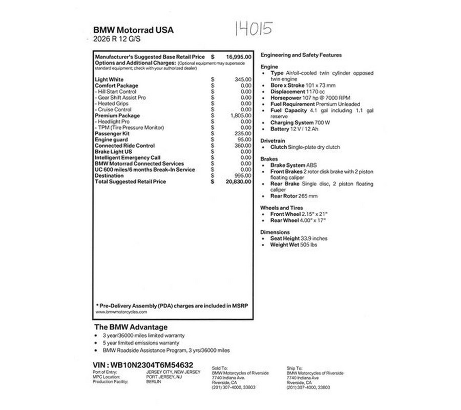 2026 BMW R12GS Inventory