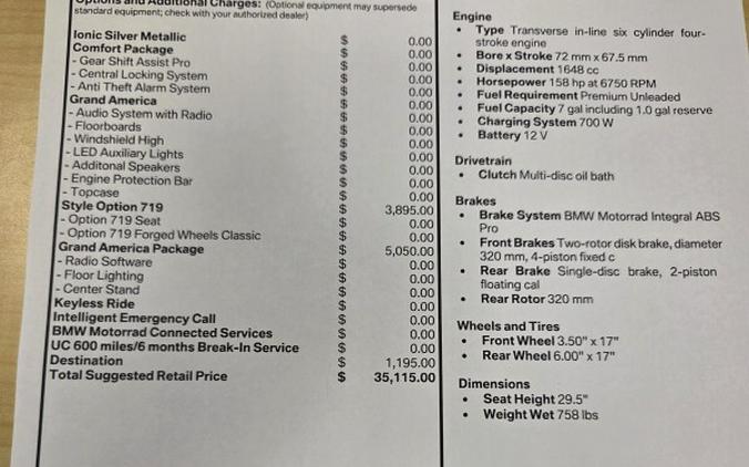 2026 BMW Motorrad K1600B - $1,000 Cash Rebate
