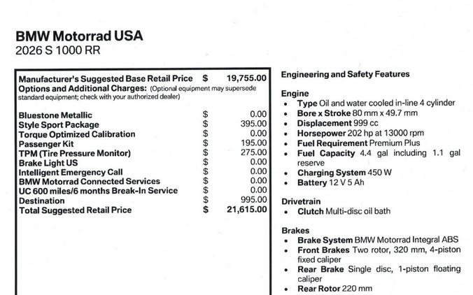 New 2026 BMW S 1000 RR