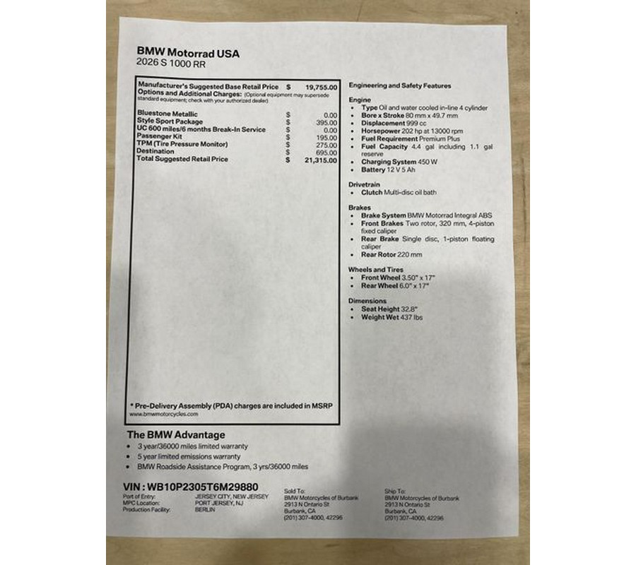 New 2026 BMW S 1000 RR