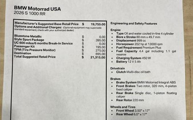 New 2026 BMW S 1000 RR