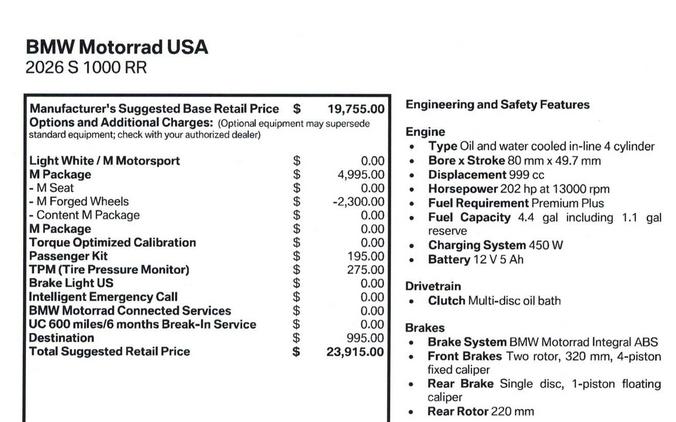 New 2026 BMW S 1000 RR