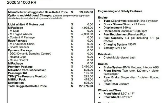 2026 BMW S 1000 RR Light White/M Motorsport