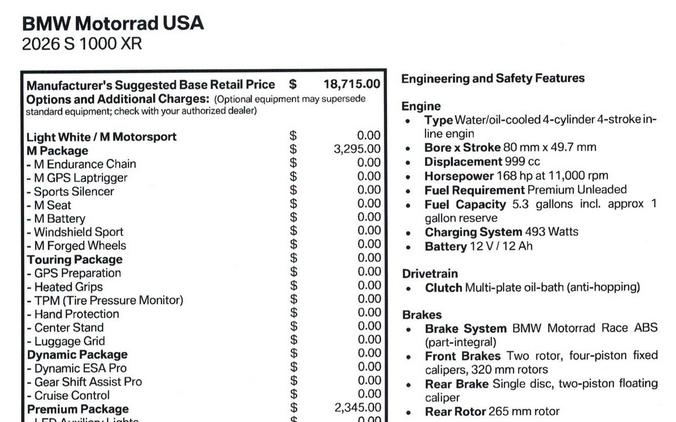 New 2026 BMW S 1000 XR
