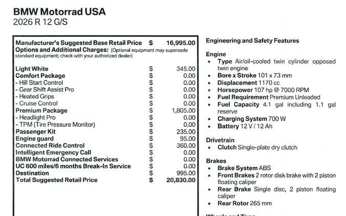 New 2026 BMW R12 GS