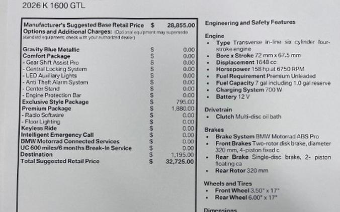 2026 BMW K 1600 GTL