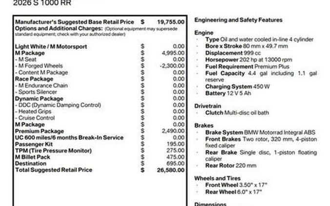 2026 BMW S 1000 RR Light White/M Motorsport