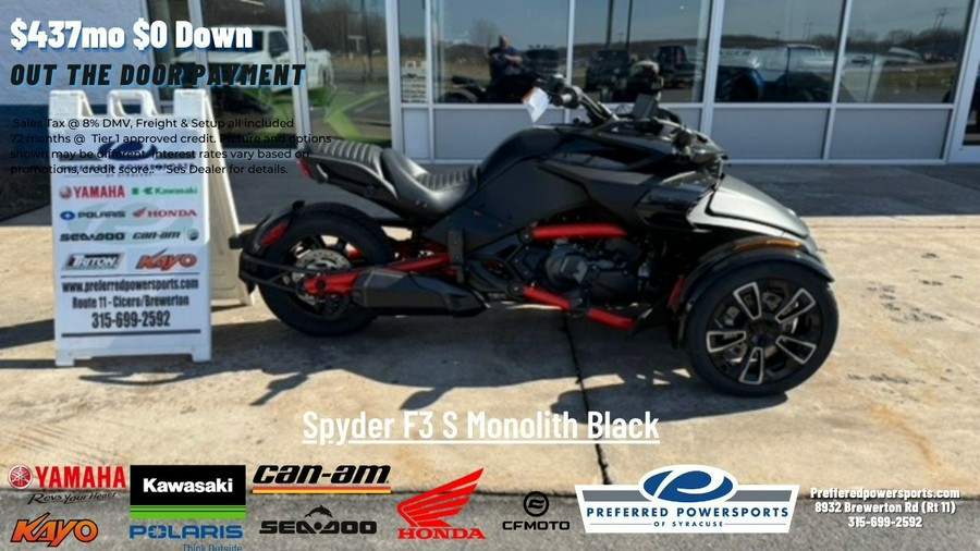 2024 Can-Am Spyder F3 S Monolith Black Satin