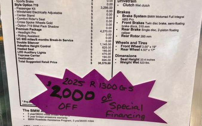 New 2025 BMW R 1300 GS