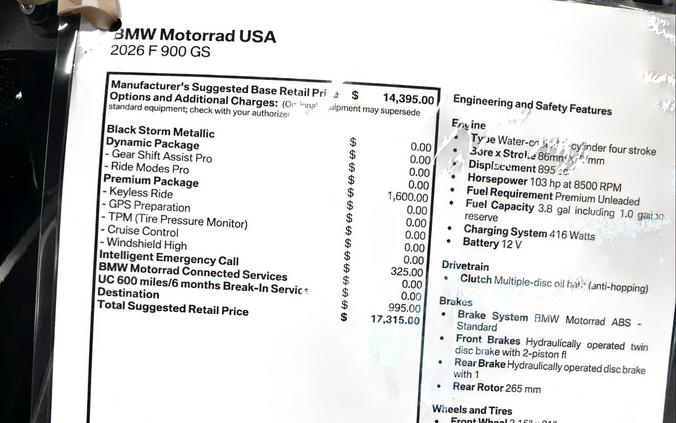 2026 BMW F 900 GS