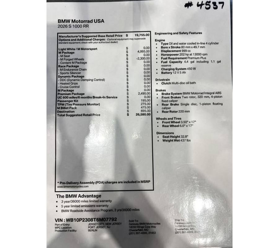 New 2026 BMW S 1000 RR