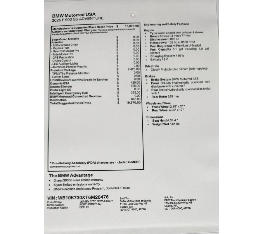 New 2026 BMW F 900 GS Adventure