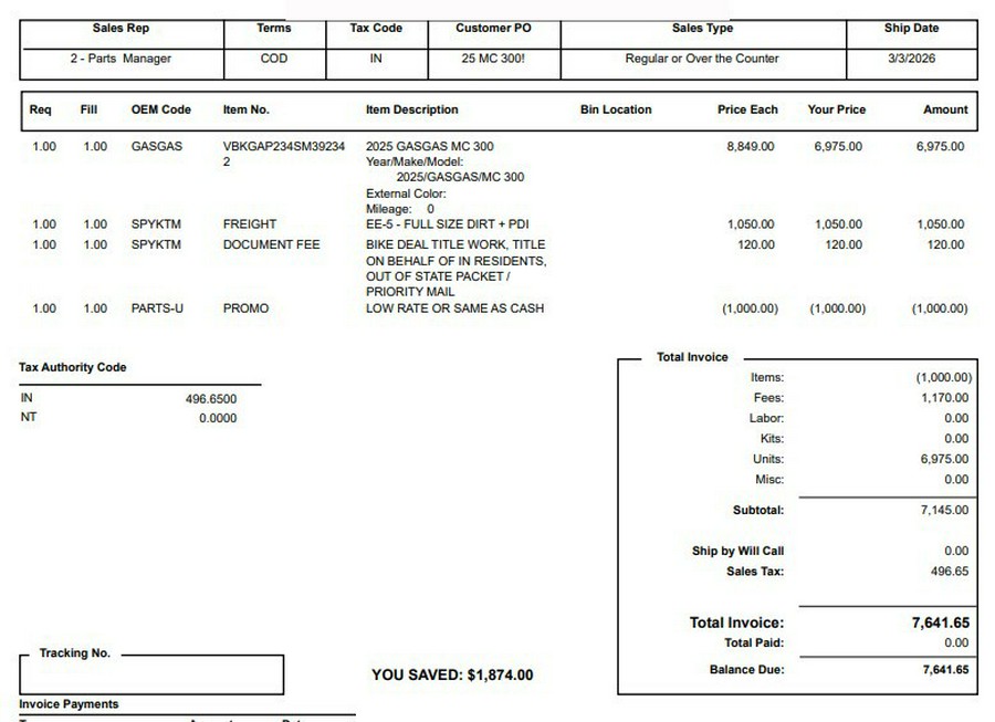 2025 GASGAS MC 300, $7,641.65 total OTD!