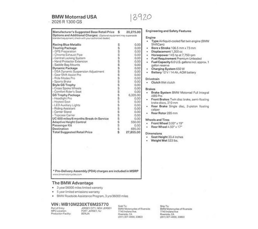 2026 BMW R1300GS Inventory - Get 4.9% APR financing or up to $1,300 off MSRP on select 2026 models*